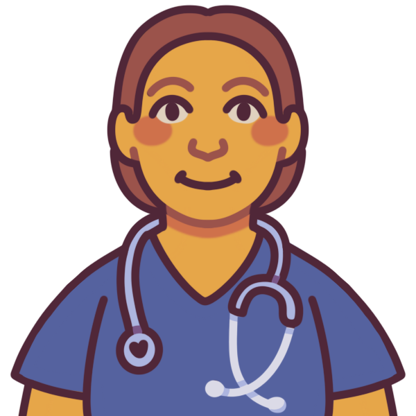 a person wearing blue scrubs with a stethoscope.